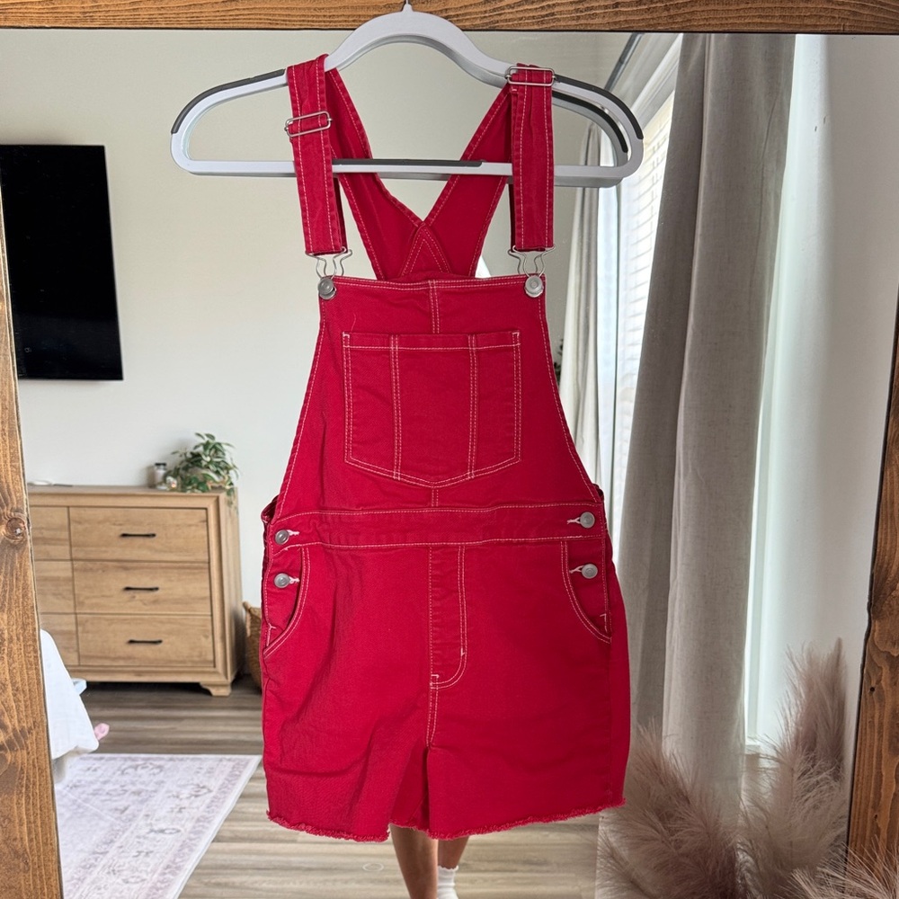 No Boundaries Red Denim Overalls